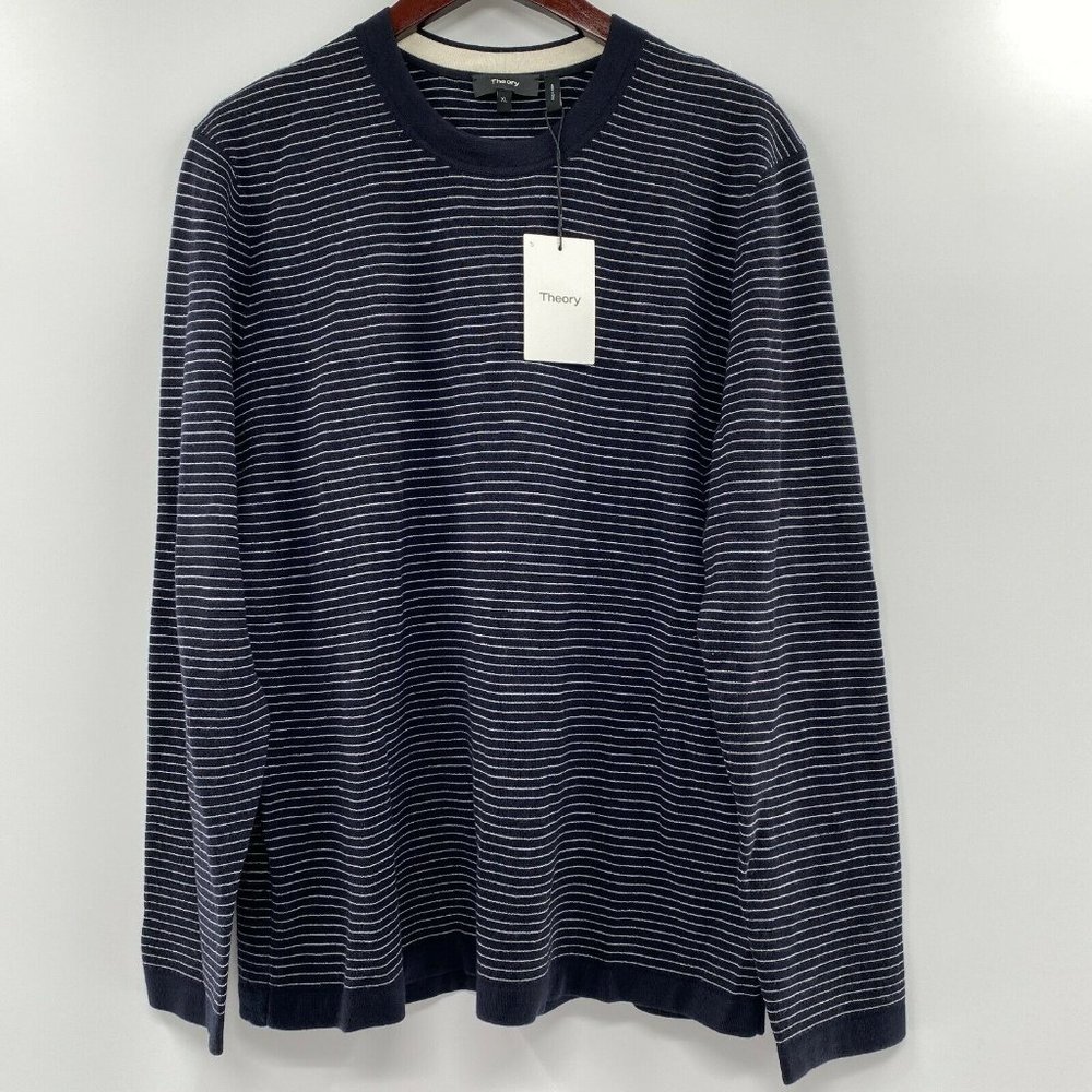 Theory Men's Ollis Crew Neck Sweater Pullover Merino Wool in Eclipse/White sz XL